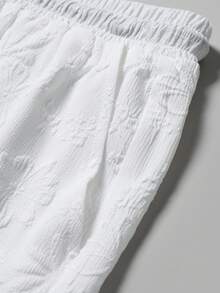 Manfinity Homme 男士素色提花紋理休閒短袖襯衫與彈性腰圍短褲套裝 - 白色 - 查看 6