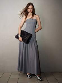 MOTF PREMIUM WOMEN'S EARLY AUTUMN STRAPLESS STRUCTURED A-LINE DRESS - Grey - View 5