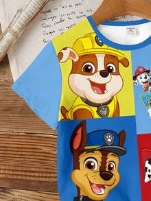 SHEIN | PAW Patrol 男嬰休閒極簡寬鬆舒適IP聯名經典可愛卡通動畫圖案印花經典撞色可愛小狗上衣，適合春夏季 - 彩色 - 查看 5