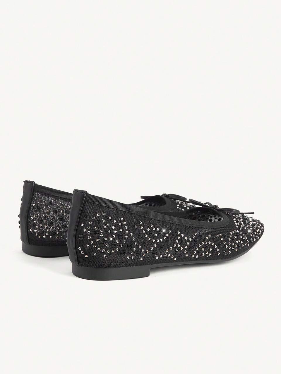 CUCCOO CHICEST Women Shoes Fashion Black Full Diamond Mesh Bow Flat Women's Shoes Elegant Comfortable Breathable Cute Sweet Women Flat Shoes