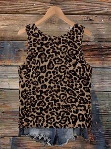 Freevana Top de tirantes de talla grande con estampado de leopardo y abotonadura sencilla - Multicolor - Ver 2