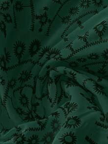 SHEIN LUNE Plus Size Woven Embroidered Casual Vacation Pants, Spring/Summer - Dark Green - View 3