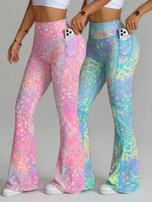 Velisys Velisys Seamed Colorful Leopard Print Flared Pants (With Pockets) - Multicolor - View 1