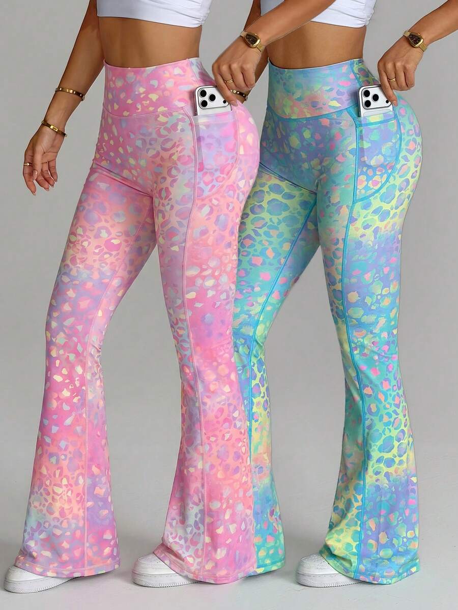 Velisys Velisys Seamed Colorful Leopard Print Flared Pants (With Pockets) - Multicolor - View 1
