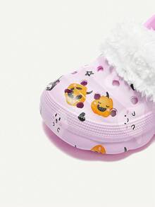 Cozy Pixies 秋冬款毛絨內裡保暖萬聖節可愛卡通圖案時尚防滑粉色嬰兒拖鞋南瓜 - 粉色 - 查看 5