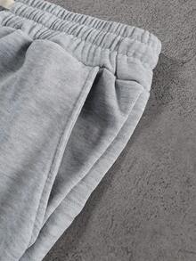 PAVTROS Men's Plus Size Slogan Graphic Top And Drawstring Waist Shorts Casual Daily Outfit - Grey - View 7