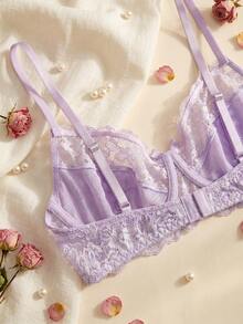 SHEIN 1件女款純色性感蕾絲胸罩，附蝴蝶結裝飾 - 淡紫色 - 查看 6