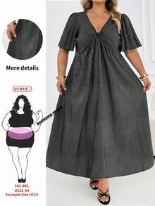 SHEIN CURVE+ 大尺碼 US22 音樂節海灘度假波希米亞風休閒優雅 V 領收腰 A 字版型飄逸女款中長洋裝 - 彩色 - 查看 1