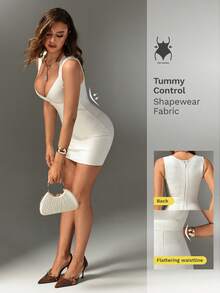 Nuvra Ribbed V-Neck Waist-Defining Hip-Enhancing Bandage Women's Dress Night Out Club All White Summer Wedding Sexy - White - View 17