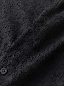 Manfinity Roghcode Men's Solid Color Knitted Jacquard Loose Fit Short Sleeve Shirt, Youth Streetwear Style - Black - View 5