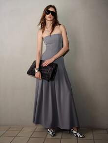 MOTF PREMIUM WOMEN'S EARLY AUTUMN STRAPLESS STRUCTURED A-LINE DRESS - Grey - View 6