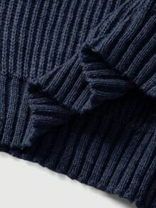 ROMWE Suéter básico casual de cuello medio y manga larga - Azul Marino - Ver 5