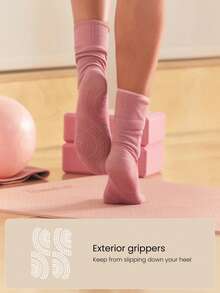 GLOWMODE 1 Pair Soft Cotton Breathable Mesh Strappy Lace-Up Ribbed Grip Socks Barre Ballet Pilates Studio Dance Daily Casual - Dusty Rose - View 2