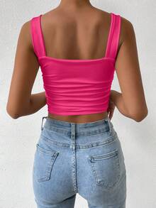 Allurite Women's Solid Color Square Neck Tank Top Summer - Hot Pink - View 2