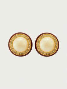 Glisma 18K Gold Plated Resin Round Resin Earrings With Diamonds,Premium/Old Money/Classy,Summer/Beach/Prom/Party,Layered/Gemstone/Beaded/Crystals,Sexy/Vintage,For Mom/Women/Girl/Mother - Red - Beige - View 2
