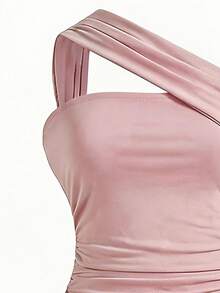 SHEIN 青少年女孩不對稱肩領蝴蝶結甜美洋裝 - 粉色 - 查看 4