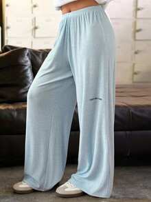 Livesso Women's Elastic Waist Letter Print Casual Daily Loungewear Bottoms Fall - Blue - View 1