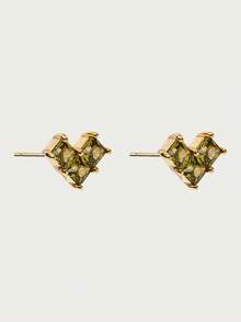 Glisma Anting Stud Cinta Berlapis Emas 18k dengan Inlay Zirkonium, Set Tiga Buah yang Kecil dan Indah - MultiWarna - View 2