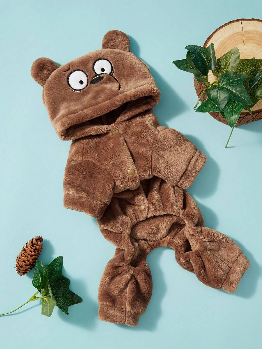 We Bare Bears X PETSIN 1件通用貓狗服裝,柔軟親膚且鎖溫,秋冬保暖舒適熊形角色扮演連身衣,室內休閒或寒冷戶外冬季散步,生日卡通寵物服裝禮物 - 棕色 - 查看 1