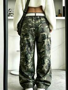 INAWLY Women's Camouflage Pattern Cargo Wide Leg Loose Long Pants - Multicolor - View 2