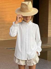 Hapijoa Tween Girl Fall Clothes Tween Girls Collared Short Sleeve Shirt Summer - White - View 3