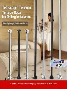 1 pièce Tringle télescopique en acier inoxydable sans perçage, facile à installer, sans besoin de colle, convient pour des endroits tels que les armoires, les salles de bain, les fenêtres, etc. - 1pc - Voir 2