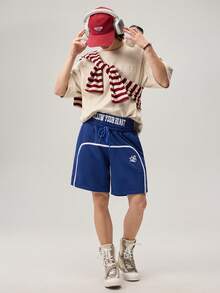 Manfinity Streetrush Men's Casual Loose Waistband Print Drawstring Summer Shorts - Royal Blue - View 2