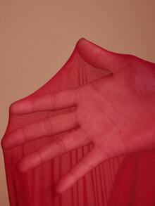 JIAN LASALA Red Mesh Ruched Side Slit Short Sleeve One Shoulder Long Dress Vacation Party Elegant - Red - View 7