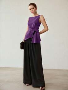 MOTF PREMIUM ELEGANT ASYMMETRICAL HEM SLEEVELESS BLOUSE - Purple - View 5