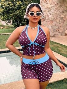 Swim Mod Plus Size Polka Dot Print Tankini Set - Multicolor - View 6