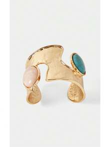 Noxbound A Bohemian Gothic Western Denim Exaggerated, Asymmetric Bracelet - Turquoise powder crystal bracelet - View 4