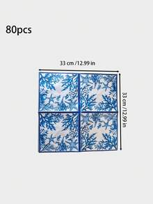 40/80入拋棄式派對餐巾紙，33x33cm/13x13in，印有藍色海洋與貝殼圖案，適合各種主題派對與日常使用 - 彩色 - 查看 12
