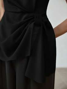 MOTF PREMIUM Blusa elegante sin mangas con dobladillo asimétrico - Negro - Ver 2