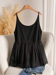 Lounesse Top de tirantes de malla con patchwork para vacaciones, talla grande - Negro - Ver 1