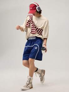 Manfinity Streetrush Men's Casual Loose Waistband Print Drawstring Summer Shorts - Royal Blue - View 6