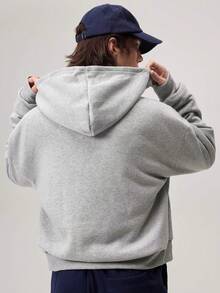 Vaulklash Men's Casual Simple Solid Color Drop Shoulder Loose Zip Up Hoodie Sweatshirt, Versatile For Spring And Autumn - Grey - View 3