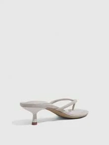 CUCCOO SZL Chaussures pour femmes nouvelles à talons bas bout rond tongs élégantes douces romantiques sandales à talons hauts pour femmes chaussures d'été - Flanelle beige - Voir 3