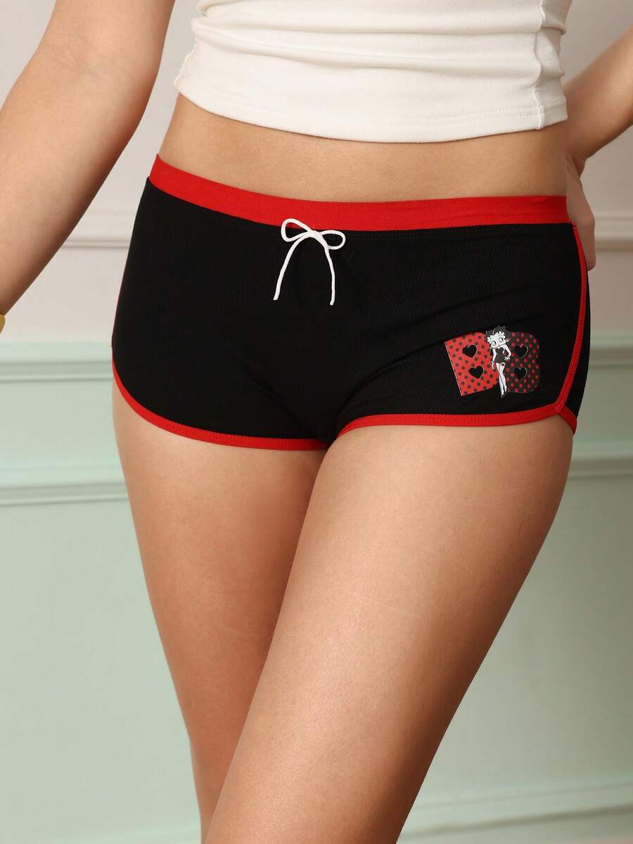 Chillnights Betty Boop x SHEIN 1pc Betty Print Bow Women's Sports Briefs - Black - View 1