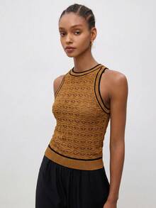MAIJA Beach Backless Halter Neck Open Knit Crochet Knit Top - Yellow - View 3