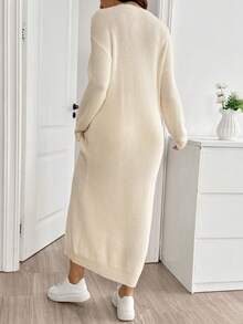 SHEIN Maternity Solid Color Casual Daily Knit Dress Winter - Apricot - View 7