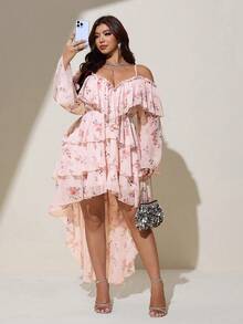 Viva Relle Plus-Size Sexy Resort Off-Shoulder Backless Dress Fall - Pink - View 2