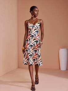 JIAN LASALA All-Over Tropical Print Spaghetti Straps Women Sleeveless Summer Dress Vacation - Multicolor - View 4