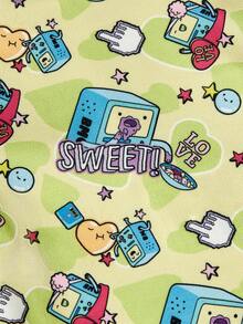 ADVENTURE TIME X PETSIN 1件裝 機器人花朵愛心字母手指 LOVE 星星印花寵物背心，綠色黃色，柔軟透氣防掉毛無袖寵物衣 - 彩色 - 查看 3