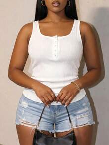 Slaydiva Plus Size Casual Baggy Solid Color Ruched Camisole For Summer Bussines Work Hawaii White - White - View 1