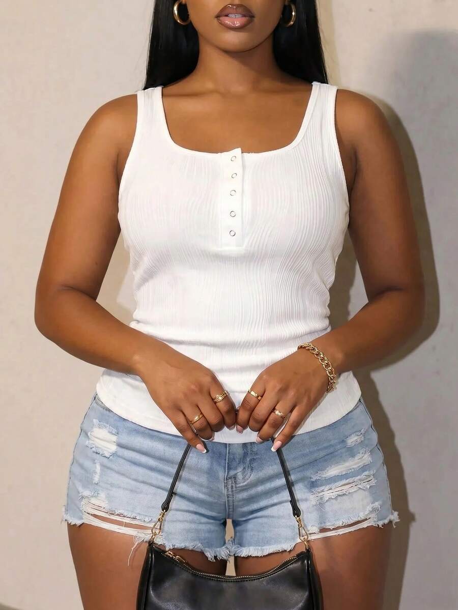 Slaydiva Plus Size Casual Baggy Solid Color Ruched Camisole For Summer Bussines Work Hawaii White - White - View 1