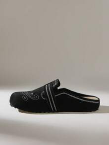 Solecia Women's Shoes Four Seasons Retro Embroidery Buckle Round Toe Flat Heel Thick Sole Suede Closed Toe Daily Casual Shoes - Black - View 3