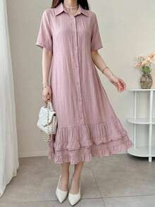 DAZY Women's Elegant Ruffled Collar Loose Mid-Length Dress Sundress Summer - Purple - View 7