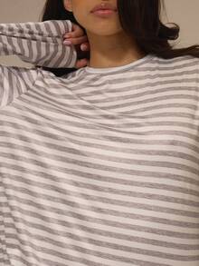 MUSERA Grey Striped Crewneck Longsleeve Loose Oversized Fit Tee Only Daily Lingerie Sexy Cute Underwear Pajama Muse In Her Era - Multicolor - View 6