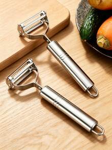 3件組 2合1 不鏽鋼水果削皮器 磨泥器 蔬菜切片器 廚房配件 家用廚房用具 - 銀色 - 查看 2