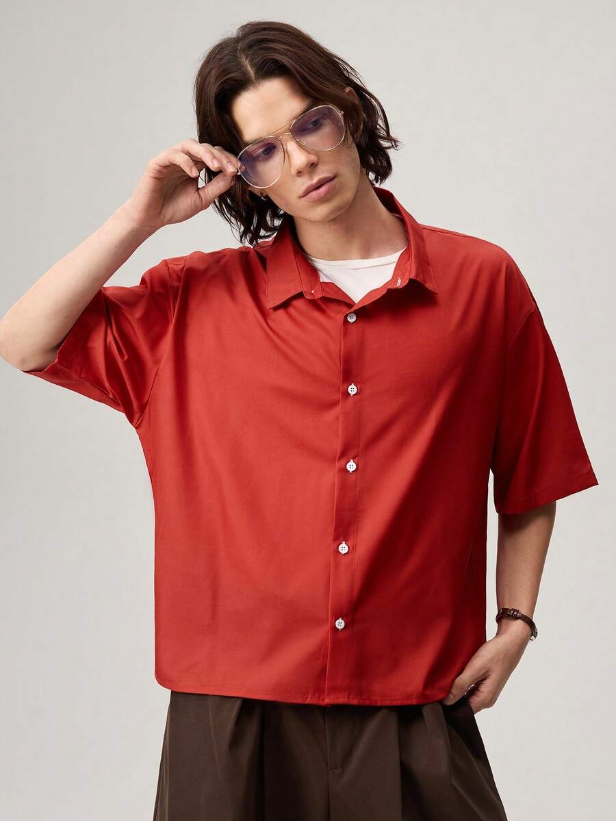 Men's Casual All-Over Print Short Sleeve Shirt - Red - View 1